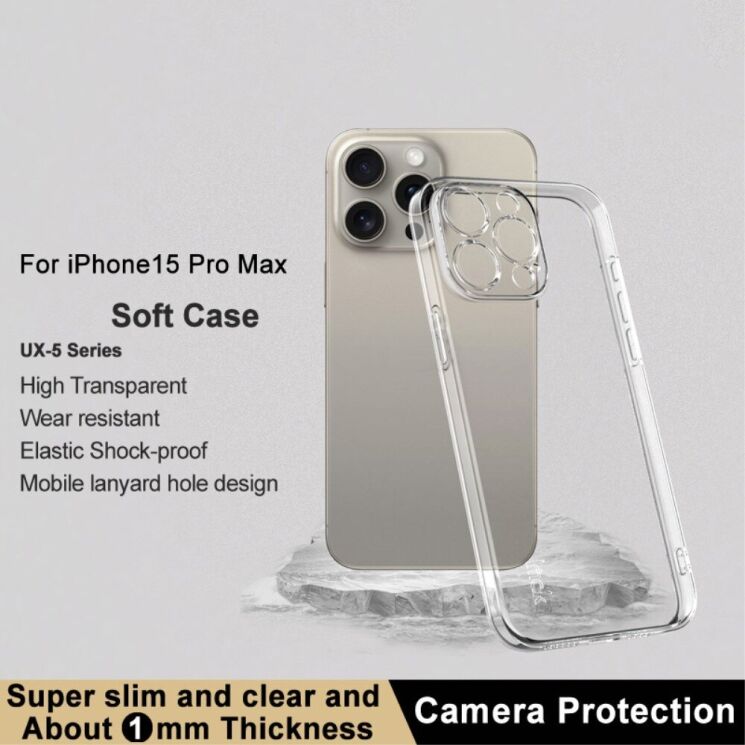 Силиконовый чехол IMAK UX-5 Series для Apple iPhone 15 Pro Max - Transparent: фото 3 из 7