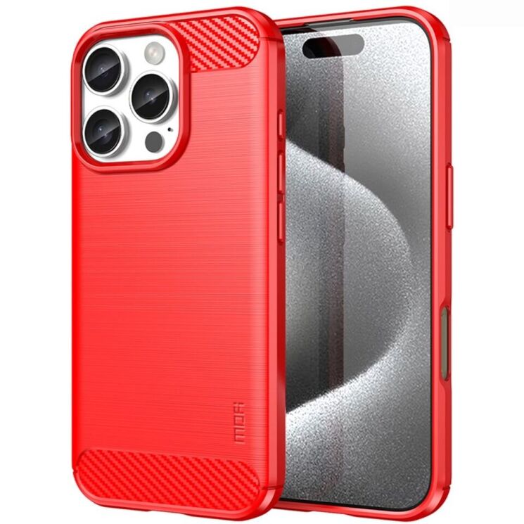 Силиконовый (TPU) чехол MOFI Carbon Fiber для Apple iPhone 16 Pro Max - Red: фото 1 из 12