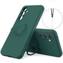 Силиконовый (TPU) чехол с кольцом Deexe Color Shell для Samsung Galaxy S26 FE - Blackish Green: фото 1 из 8