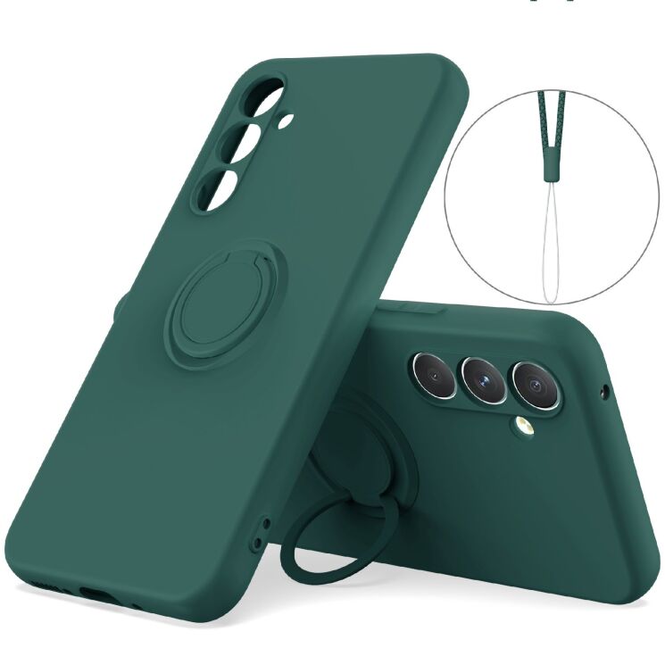 Силиконовый (TPU) чехол с кольцом Deexe Color Shell для Samsung Galaxy S26 FE - Blackish Green: фото 1 из 8