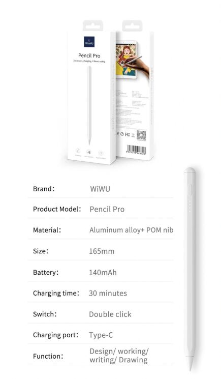 Стилус WIWU Pencil Pro 1V - White: фото 15 з 15