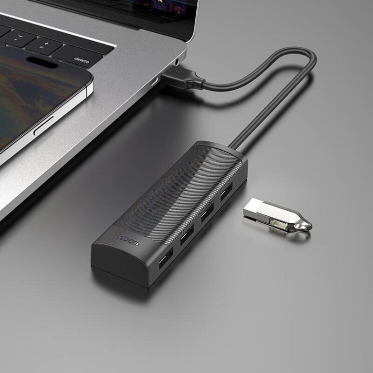 USB HUB HOCO HB41 Easy safety USB to 4USB 2.0 (0.2m) - Black: фото 7 из 7