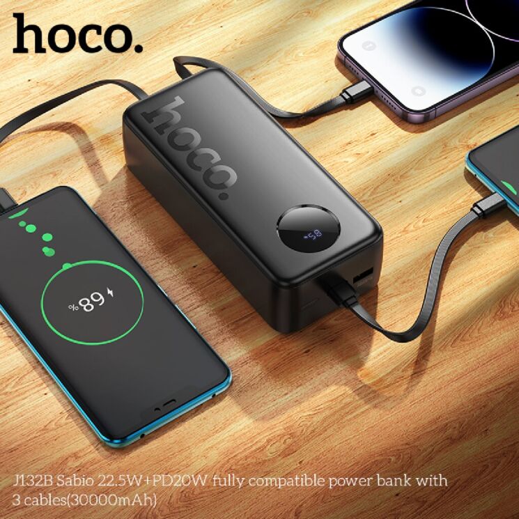 Зовнішній акумулятор Hoco J132B Sabio 22.5W+PD20W (30000mAh) - White: фото 5 з 5