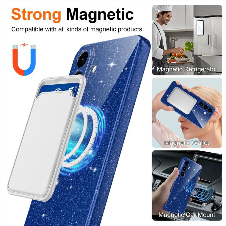 Защитный чехол Deexe Glitter Case with MagSafe для Samsung Galaxy A57 (A576) - Blue: фото 2 из 7