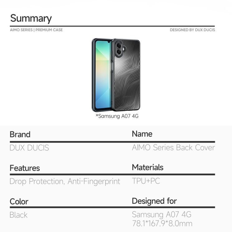 Захисний чохол DUX DUCIS Aimo Series для Samsung Galaxy A07 (A075) - Black: фото 9 з 9