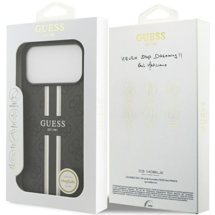 Защитный чехол Guess 4G Printed Stripes MagSafe для iPhone 17 Pro Max (GUHMP17XP4RPSK) - Black (402879B) Защитный чехол Guess 4G Printed Stripes MagSafe для iPhone 17 Pro Max (GUHMP17XP4RPSK) - Black: фото 8 из 9