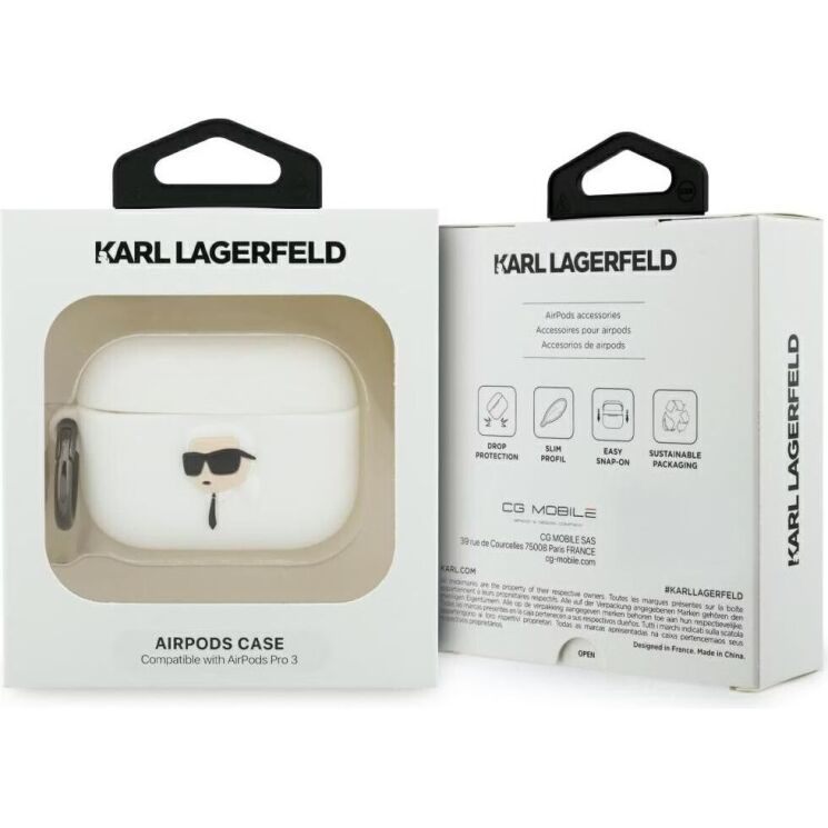 Захисний чохол Karl Lagerfeld Silicone Karl Head 3D для AirPods Pro 3 (KLAP3RUNIKH) - White: фото 4 з 4