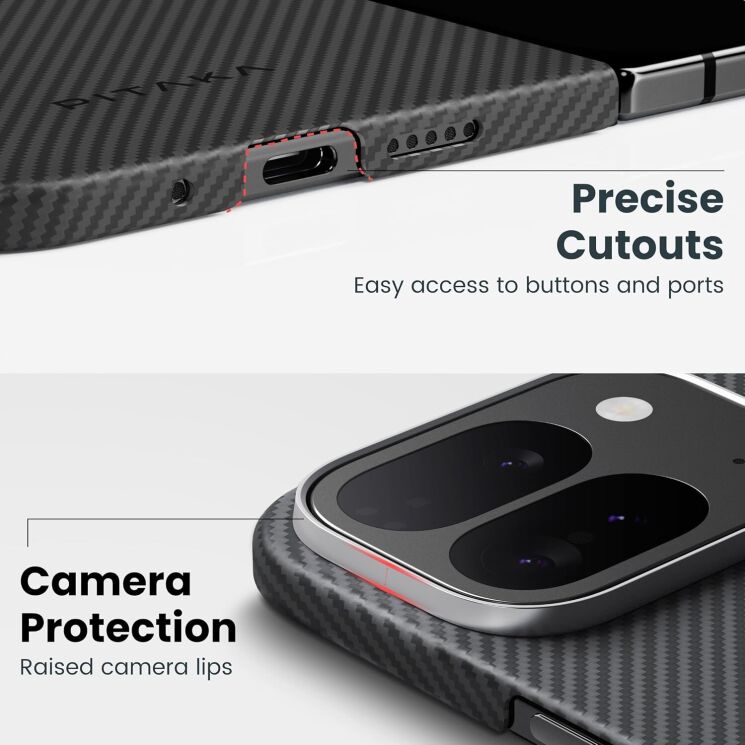 Захисний чохол Pitaka Ultra-Slim Case для Google Pixel 9 Pro Fold (GFB2403) - 600D Black / Grey: фото 10 з 11