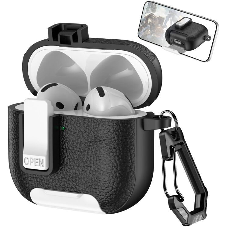 Захисний чохол Reframe Leather Texture для Apple AirPods 4 - Black / White (364457BW) Захисний чохол Reframe Leather Texture для Apple AirPods 4 - Black / White: фото 1 з 6