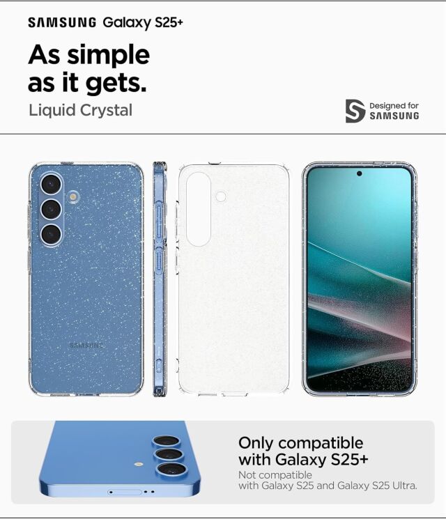 Защитный чехол Spigen (SGP) Liquid Crystal Glitter для Samsung Galaxy S25 Plus (S936) ACS08976 - Crystal Quartz: фото 10 из 15