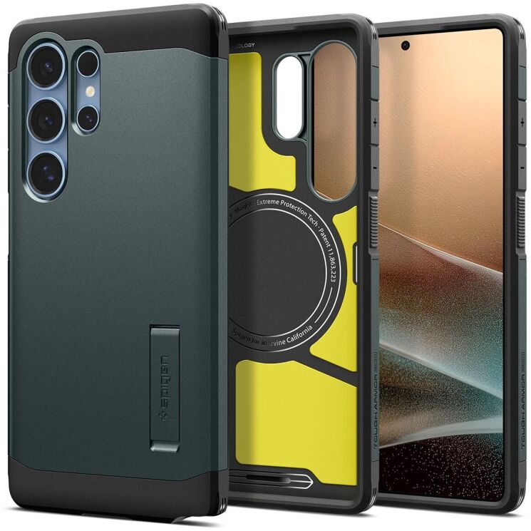 Защитный чехол Spigen (SGP) Tough Armor (MagFit) для Samsung Galaxy S25 Ultra (S938) ACS08966 - Abyss Green: фото 1 из 17