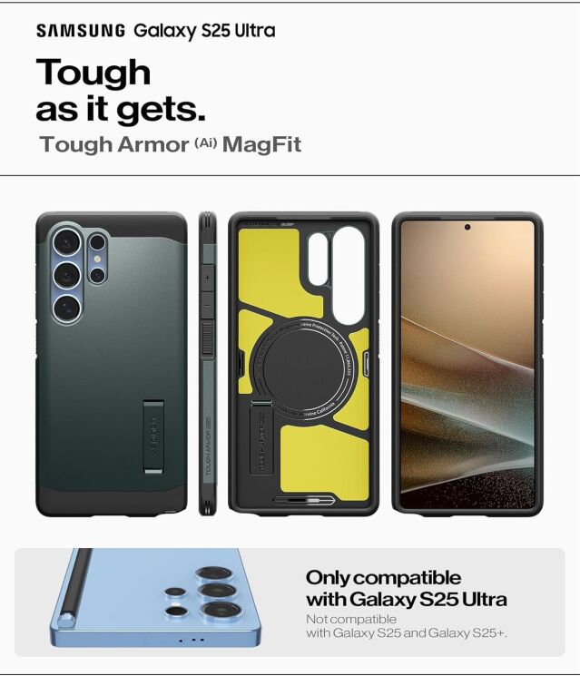 Защитный чехол Spigen (SGP) Tough Armor (MagFit) для Samsung Galaxy S25 Ultra (S938) ACS08966 - Abyss Green: фото 12 из 17
