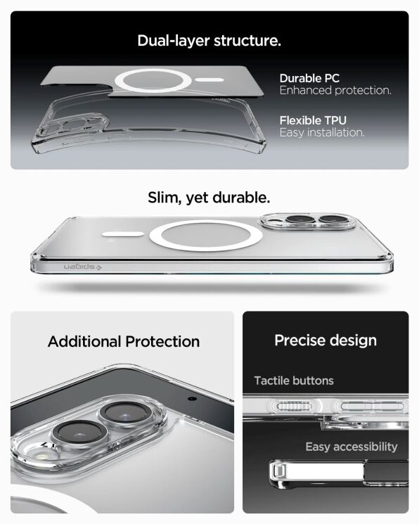 Захисний чохол Spigen (SGP) Ultra Hybrid (MagFit) для Samsung Galaxy S25 Edge (S937) ACS09418 - Clear / White: фото 10 з 13