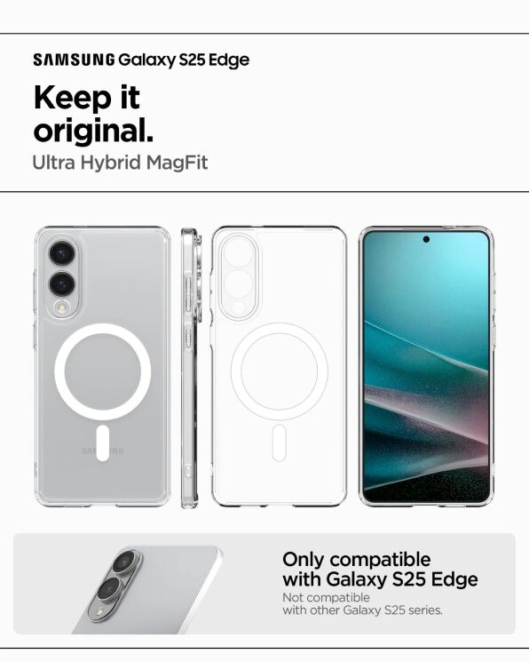 Захисний чохол Spigen (SGP) Ultra Hybrid (MagFit) для Samsung Galaxy S25 Edge (S937) ACS09418 - Clear / White: фото 8 з 13
