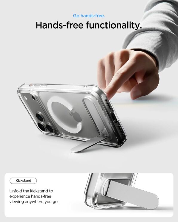 Защитный чехол Spigen (SGP) Ultra Hybrid S (MagFit) для iPhone 17 Pro (ACS09946) - Clear / White: фото 13 из 15