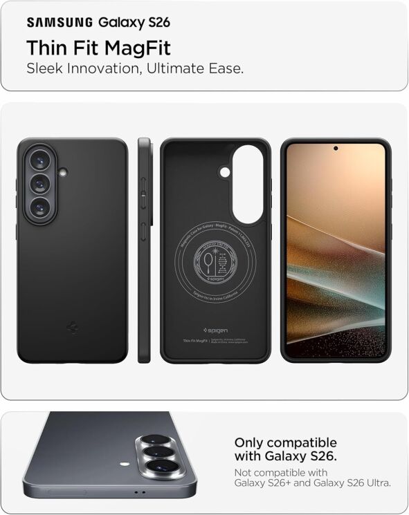 Защитный чехол Spigen Thin Fit (MagFit) для Samsung Galaxy S26 (S942) ACS11396 - Black: фото 8 из 14