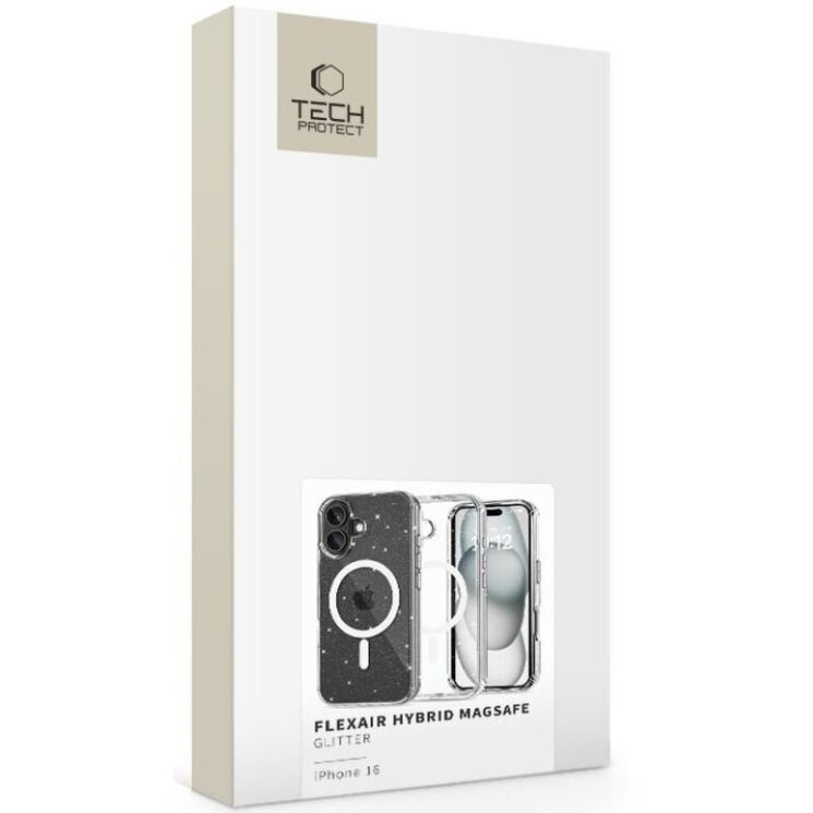 Защитный чехол Tech-Protect FlexAir Hybrid MagSafe Glitter для Apple iPhone 16 - Clear: фото 2 из 5