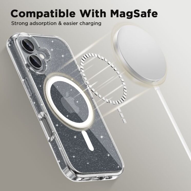 Защитный чехол Tech-Protect FlexAir Hybrid MagSafe Glitter для Apple iPhone 16 - Clear: фото 3 из 5