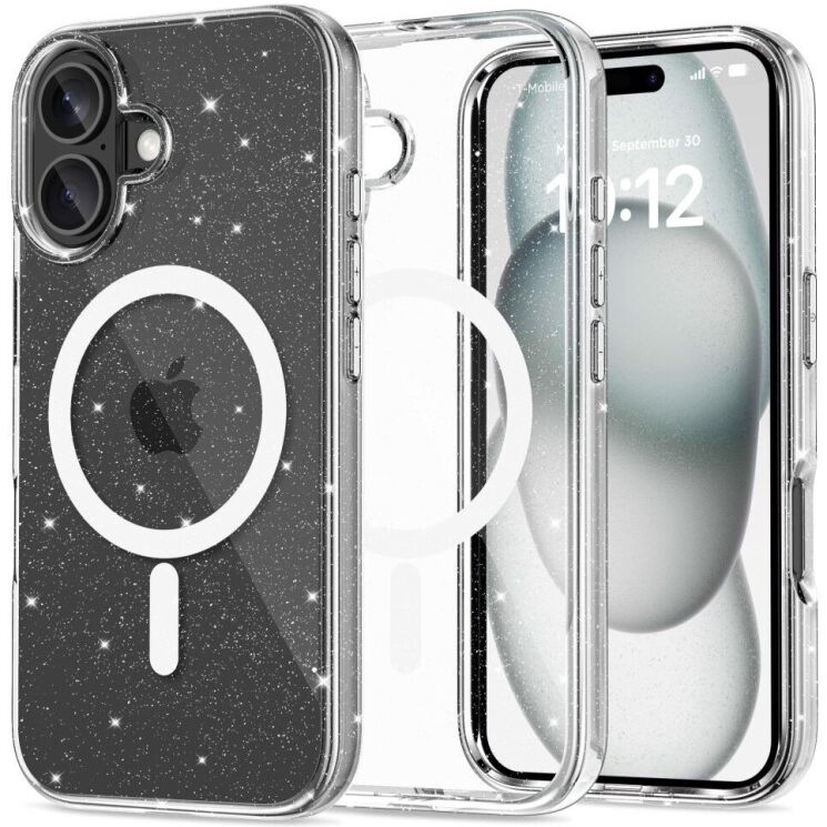 Защитный чехол Tech-Protect FlexAir Hybrid MagSafe Glitter для Apple iPhone 16 - Clear: фото 1 из 5
