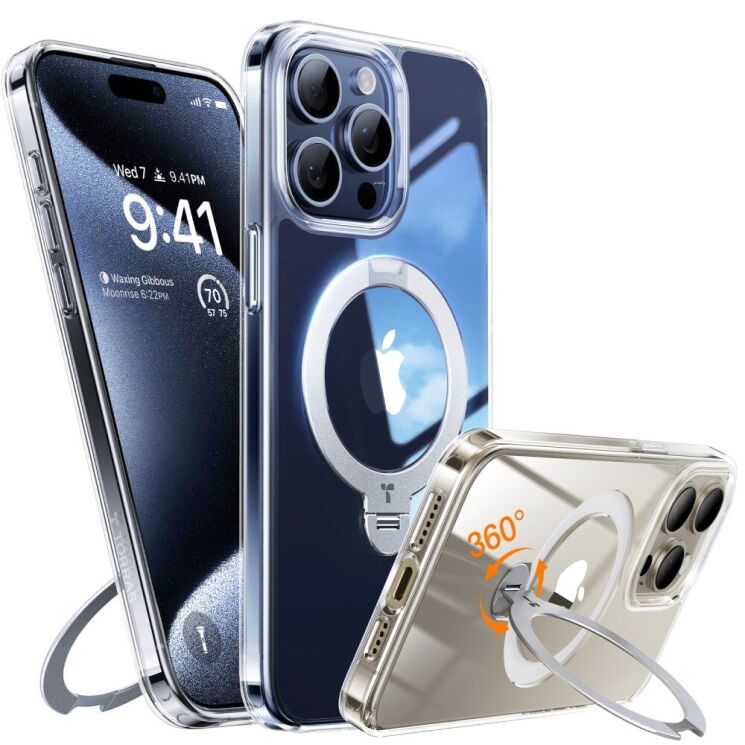 Защитный чехол TORRAS Ostand Spin MagSafe для Apple iPhone 15 Pro - Transparent: фото 1 из 6