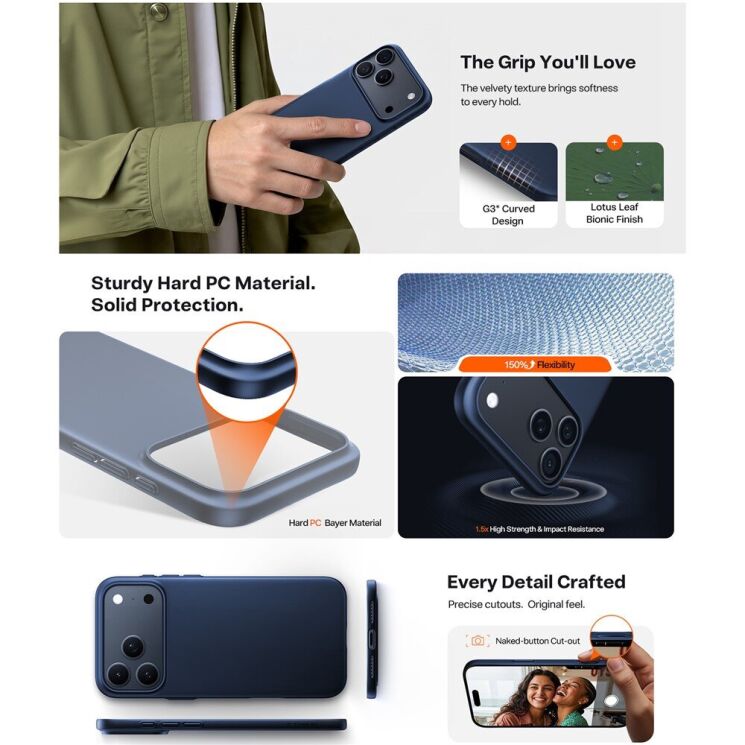 Захисний чохол TORRAS Slimfit (with MagSafe) для Apple iPhone 18 Pro Max - Navy Blue: фото 8 з 8