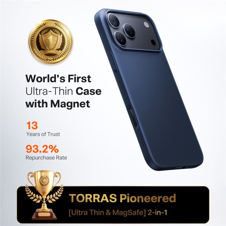 Захисний чохол TORRAS Slimfit (with MagSafe) для Apple iPhone 18 Pro Max - Navy Blue: фото 2 з 8