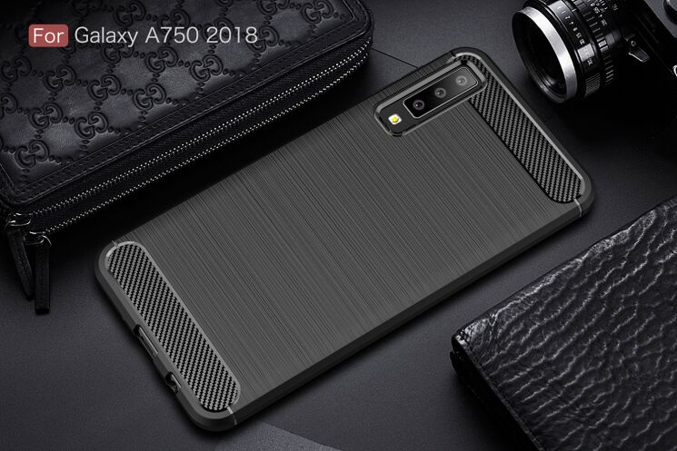Силиконовый (TPU) чехол UniCase Carbon для Samsung Galaxy A7 2018 (A750) - Black: фото 2 из 7