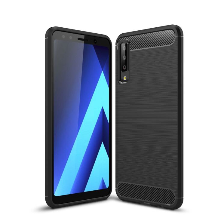 Силиконовый (TPU) чехол UniCase Carbon для Samsung Galaxy A7 2018 (A750) - Black: фото 1 из 7