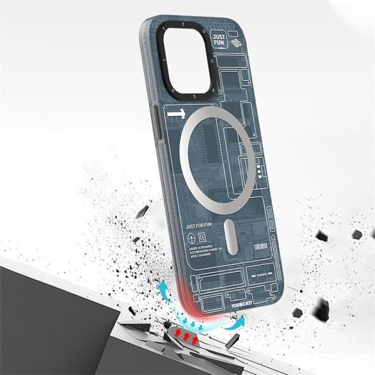 Защитный чехол YOUNGKIT Futuristic Circuit Magsafe для Apple iPhone 15 - Grey: фото 5 из 8