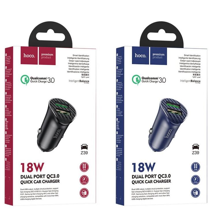 Автомобільний зарядний пристрій Hoco Z39 QC3.0 (18W, 2USB) - Black: фото 4 з 9