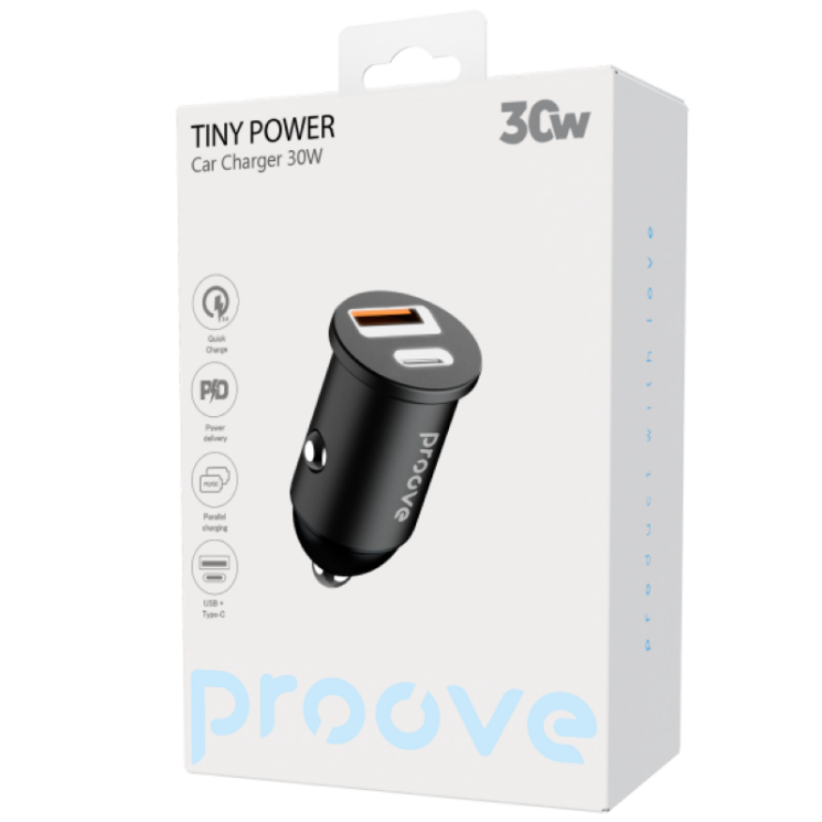 Автомобільний зарядний пристрій Proove Tiny Power 30W (Type-C + USB) - Black: фото 5 з 5