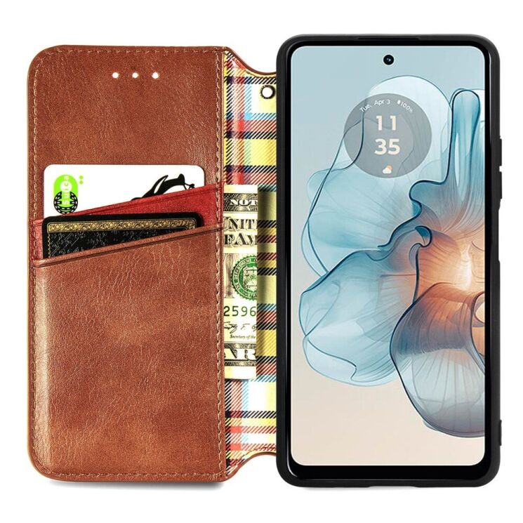 Чехол Deexe Rhombus Wallet для Motorola Moto G24 Power - Brown: фото 2 из 6