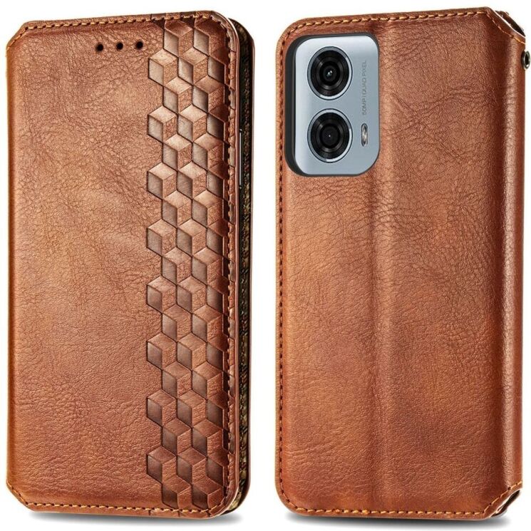 Чехол Deexe Rhombus Wallet для Motorola Moto G24 Power - Brown: фото 1 из 6