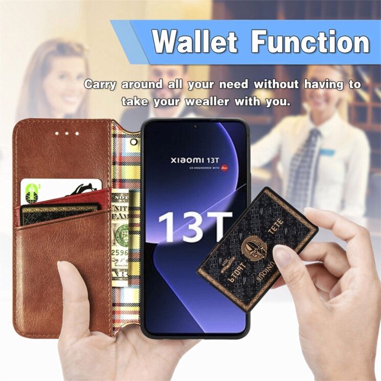 Чехол Deexe Rhombus Wallet для Xiaomi 13T / 13T Pro - Blue: фото 9 из 10