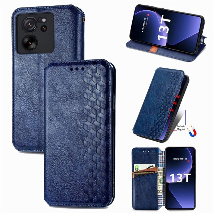 Чехол Deexe Rhombus Wallet для Xiaomi 13T / 13T Pro - Blue: фото 4 из 10