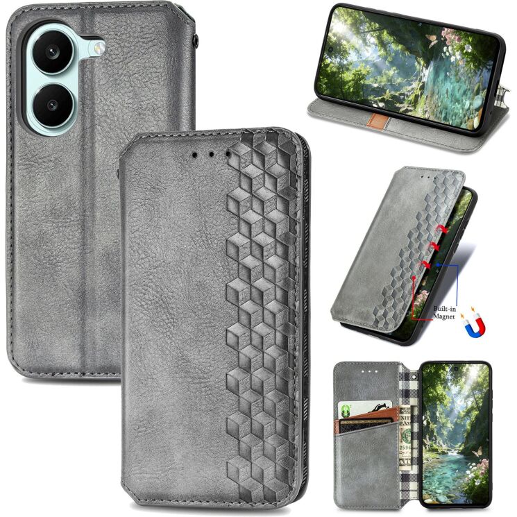 Чехол Deexe Rhombus Wallet для Xiaomi Poco X8 Pro - Grey: фото 4 из 10