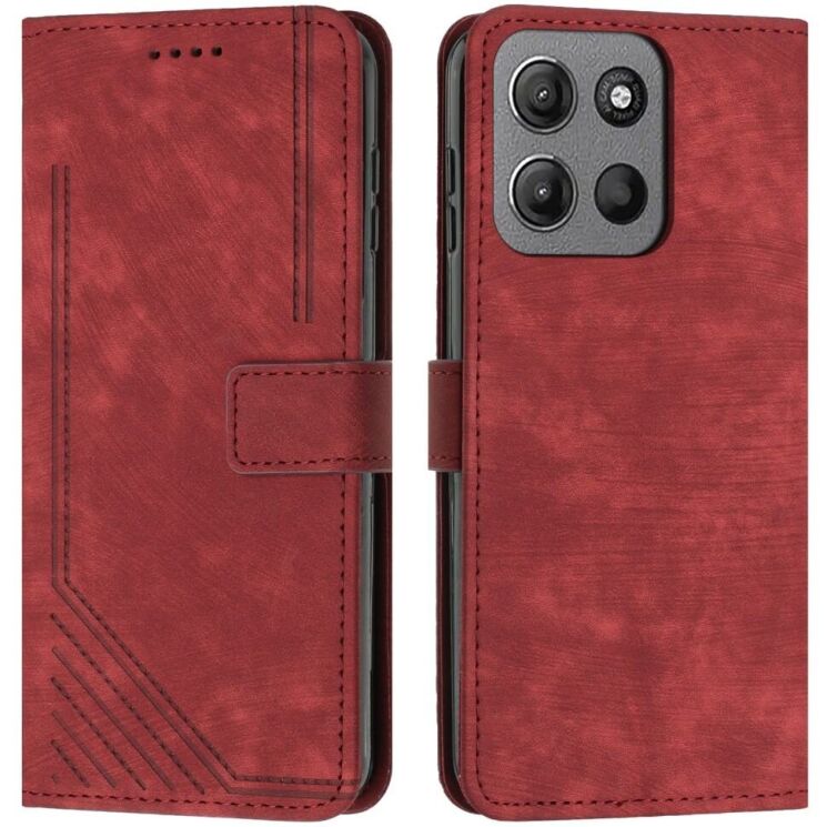 Чехол-книжка Deexe Lines Series для Motorola Moto G15 - Red: фото 1 из 11