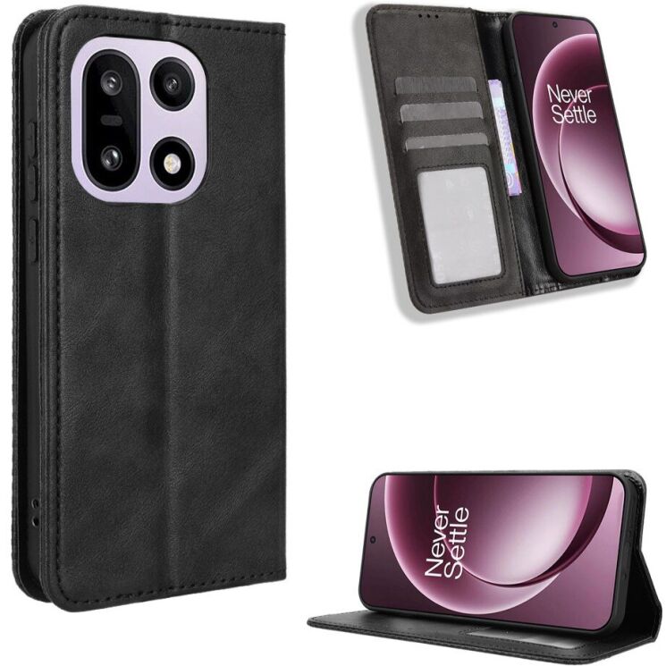 Чехол-книжка Deexe Retro Style для OnePlus 15 - Black: фото 2 из 16