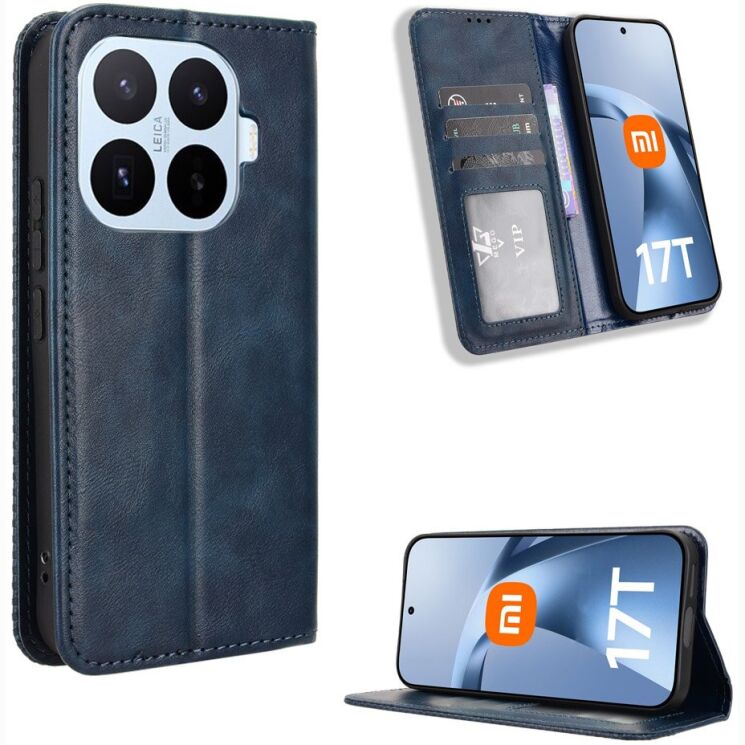 Чехол-книжка Deexe Retro Style для Xiaomi 17T Pro - Blue: фото 2 из 18