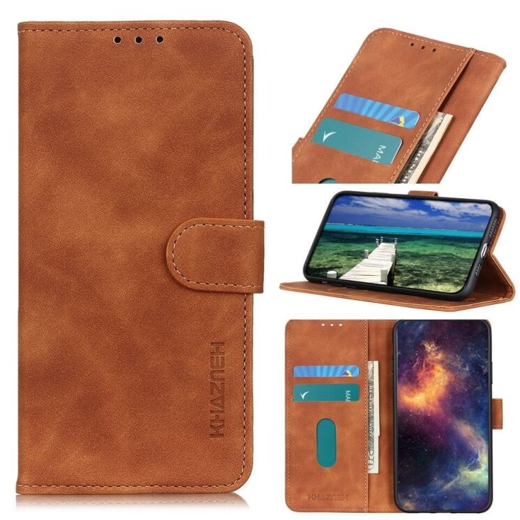 Чехол-книжка с застежкой KHAZNEH Retro Wallet для OPPO Reno 6 Pro / 6 Pro Plus - Brown: фото 1 из 12