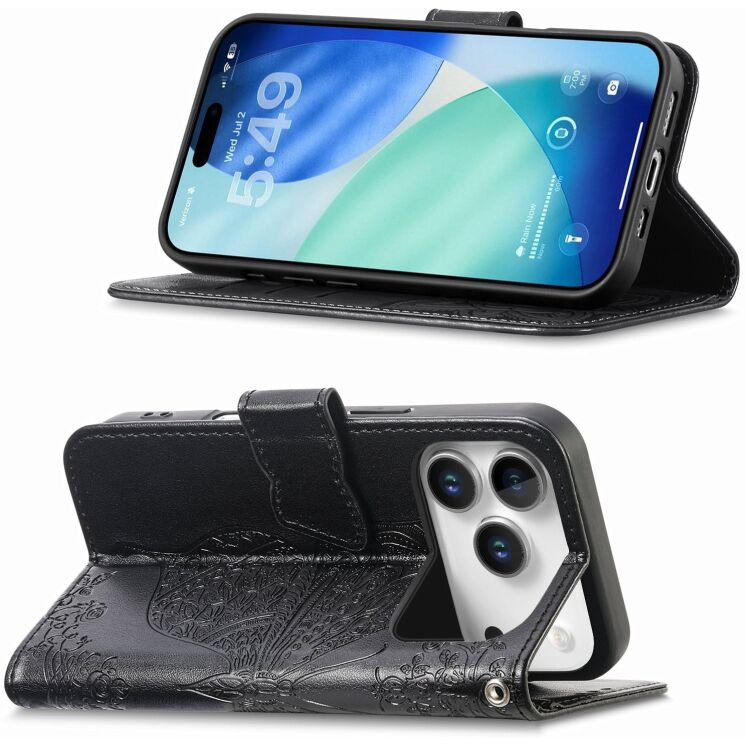 Чохол-книжка з малюнком UniCase Butterfly Pattern для iPhone 18 Pro Max / 17 Pro Max - Black: фото 3 з 9