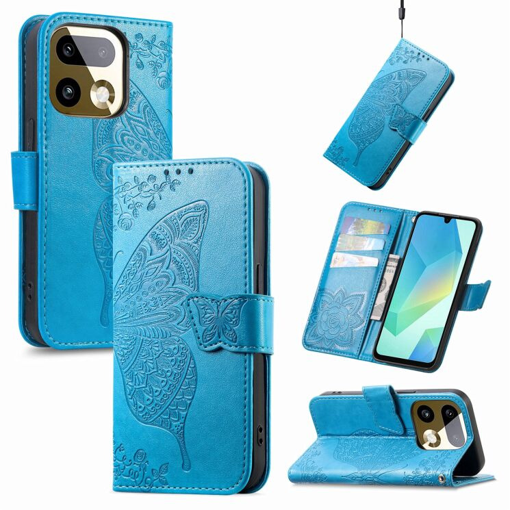 Чехол-книжка с рисунком UniCase Butterfly Pattern для Realme 16 Pro Plus - Blue: фото 7 из 9