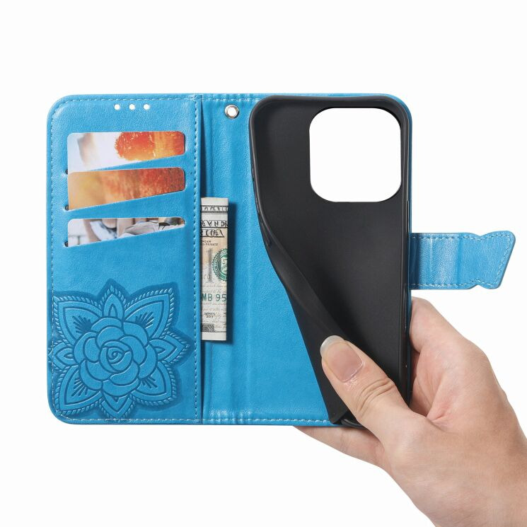 Чехол-книжка с рисунком UniCase Butterfly Pattern для Realme 16 Pro Plus - Blue: фото 3 из 9