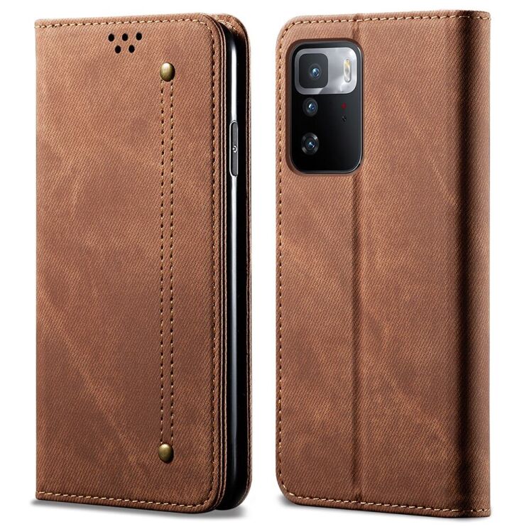 Чехол-книжка с кармашками UniCase Jeans Wallet для Xiaomi Poco X3 GT / Redmi Note 10 Pro 5G - Brown: фото 2 из 16