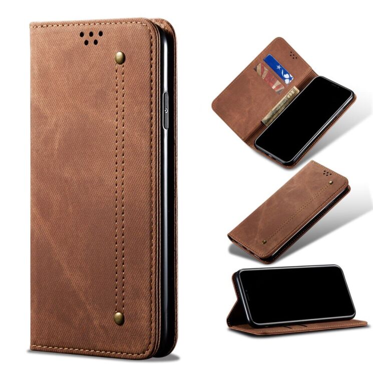 Чехол-книжка с кармашками UniCase Jeans Wallet для Xiaomi Poco X3 GT / Redmi Note 10 Pro 5G - Brown: фото 1 из 16