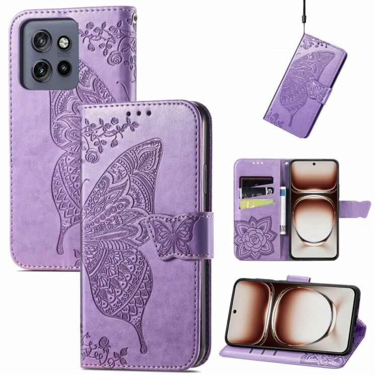 Чехол UniCase Butterfly Pattern для Motorola Edge 50 Neo - Light Purple: фото 4 из 7