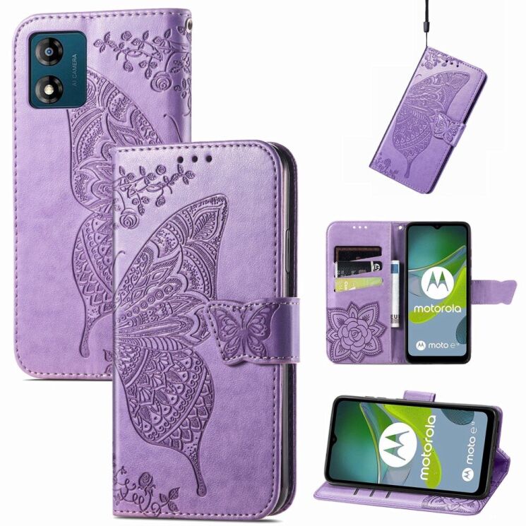 Чехол UniCase Butterfly Pattern для Motorola Moto E13 - Light Purple: фото 6 из 10