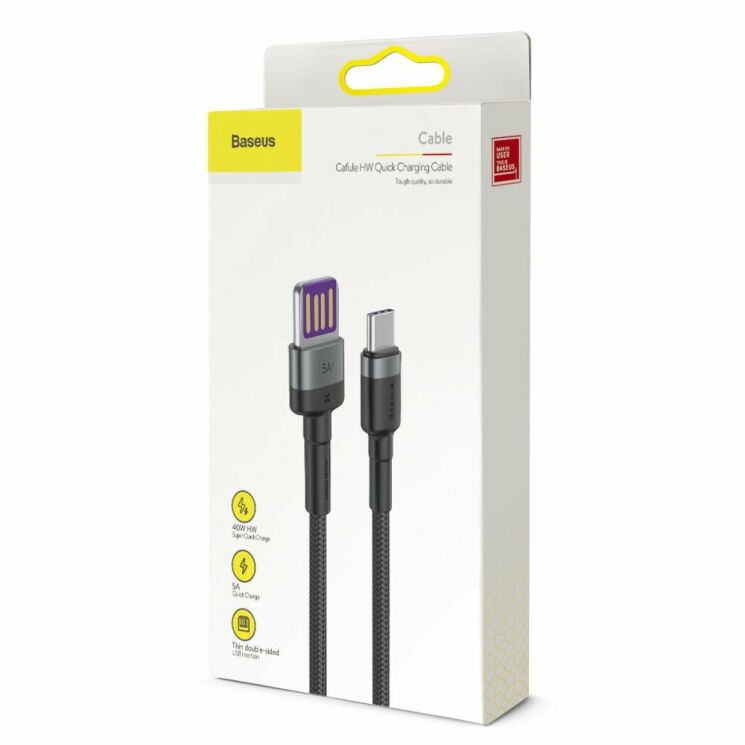 Дата-кабель BASEUS Cafule HW Quick Charging Type-C to USB - Grey / Black: фото 10 з 19