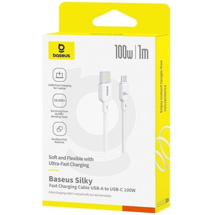 Кабель Baseus Silky Series USB to Type-C (100W, 1m) P10377703 - Moon White (896368W) Кабель Baseus Silky Series USB to Type-C (100W, 1m) P10377703 - Moon White: фото 5 з 19