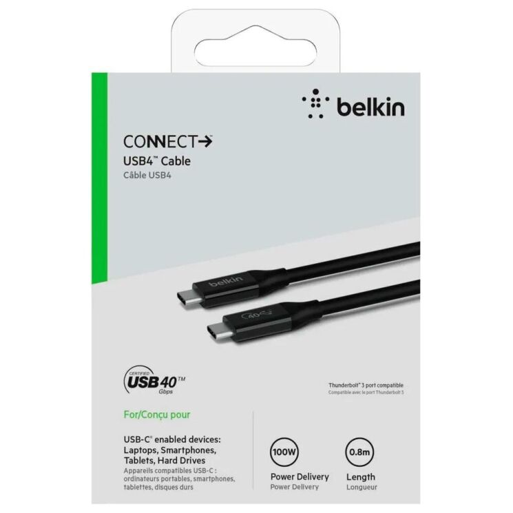 Кабель Belkin USB4 Type-C to Type-C 100W (0.8m) - Black: фото 7 з 13
